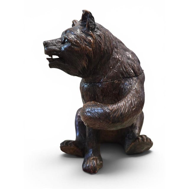 Antique Black Forest Carved Bear Inkwell with Glass Eyes and Original Glass, 1890 For Sale - Image 10 of 14