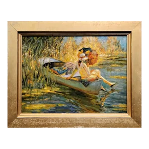 Manner of Edward Alfred Cucuel -Quite Waters (Afternoon at the Lake) Oil Painting