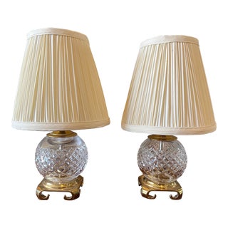 Pair of Vintage Waterford Crystal and Brass Lamps For Sale