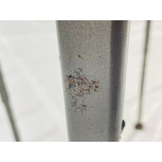 Gray Vintage Brutalist Dining Table With Glass Top and Sculptural Textured Metal Base For Sale - Image 8 of 18