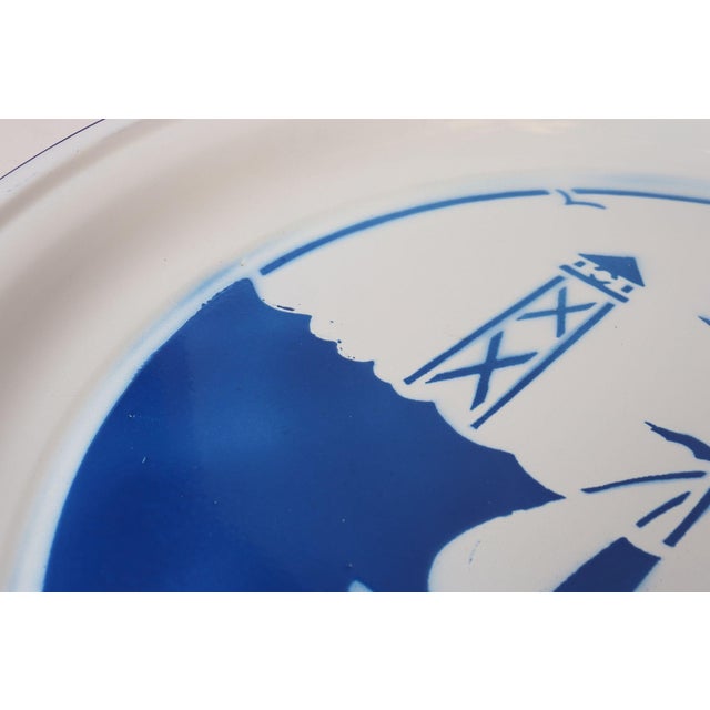 Large Vintage Blue and White Enamelware Platter / Tray With Sailboat and Lighthouse Motif For Sale In New York - Image 6 of 11