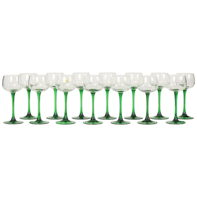 Vintage Alsace Wine Glasses with Green Stems from Luminarc, 1970s, Set of 14 For Sale - Image 11 of 14