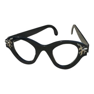 1970s Black Wooden Oversized Glasses Sculpture With Silver Accents For Sale