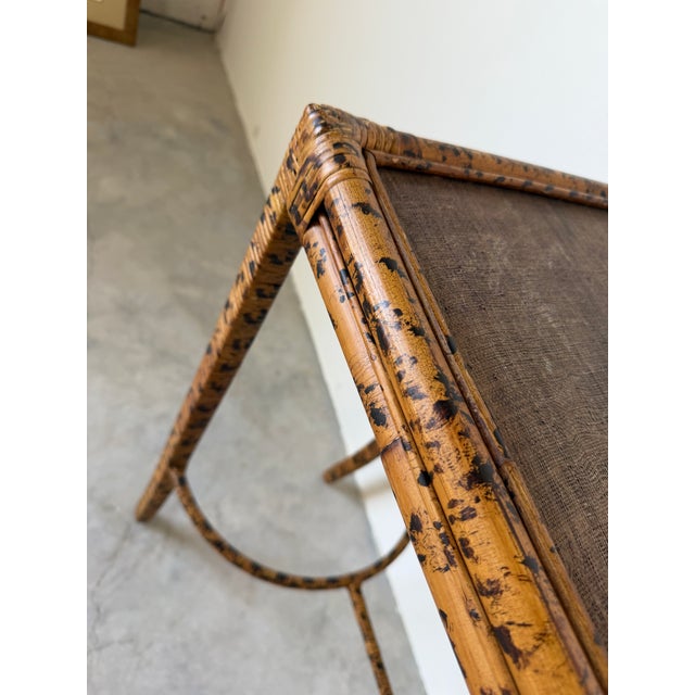 Vintage Faux Tiger Bamboo Wrapped Rattan Console Table For Sale - Image 13 of 16