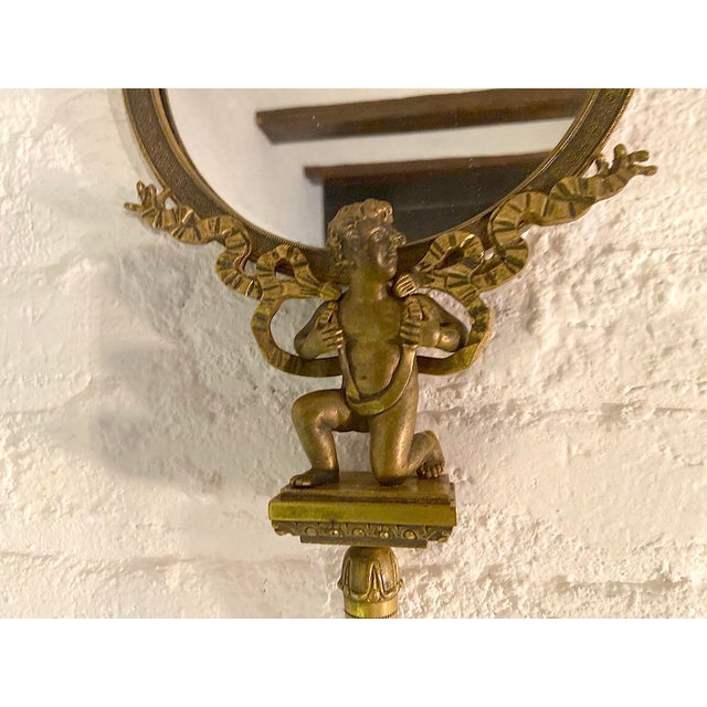 19th Century 19thC French Neoclassical Bronze Gold Vanity Hand Mirror 1pc For Sale - Image 5 of 12