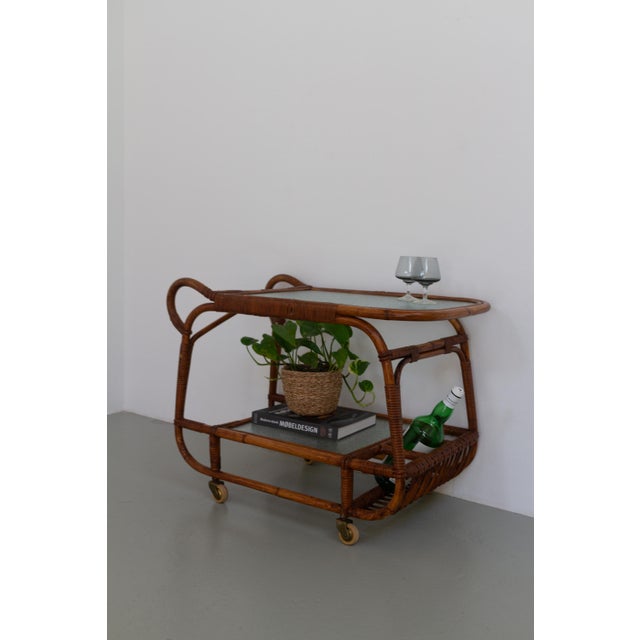 Danish Bamboo and Rattan Bar Cart by Elvin Geertsen, 1950s For Sale - Image 12 of 17