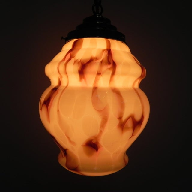 Art Deco Hanging Lamp in Brass and Glass, 1930s For Sale - Image 15 of 18