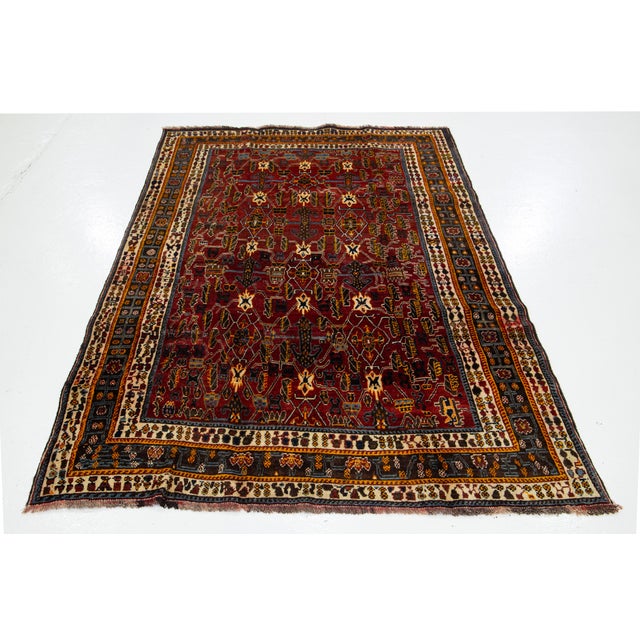 1940s 5 X 8 Vintage Shiraz Persian Wool Rug Handmade in Burgundy Red For Sale - Image 5 of 9