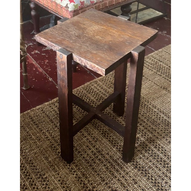 Wood Antique Arts and Crafts 4 Legs Side Table, Plant Stand For Sale - Image 7 of 10