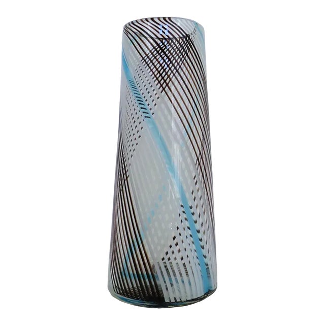 Murano Mezza Filigrana Glass Vase For Sale