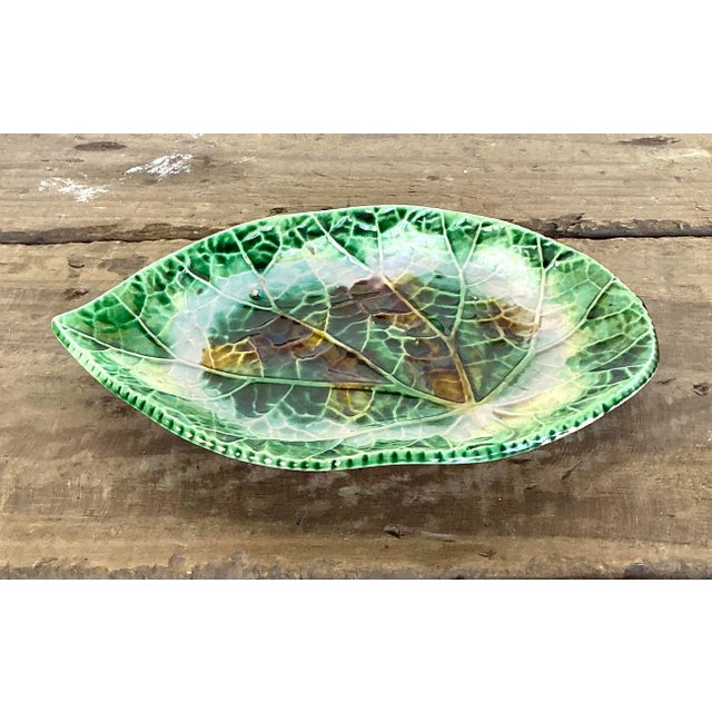 Vintage English Majolica Leaf Plate For Sale - Image 10 of 12