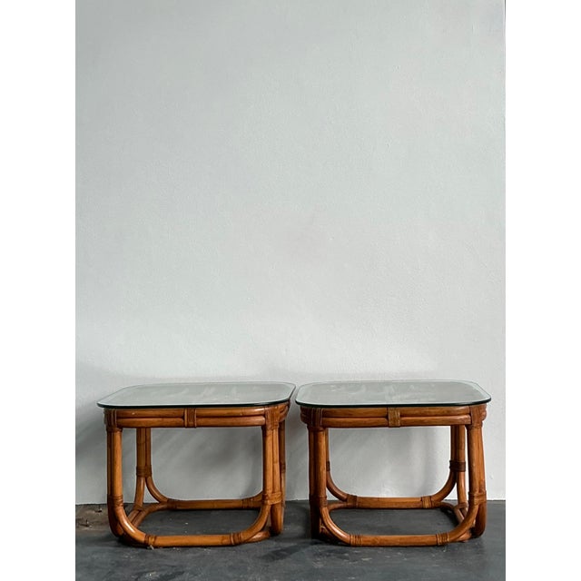 Wood Vintage Boho Brown Jordan Bent Rattan Side Tables - A Pair For Sale - Image 7 of 7