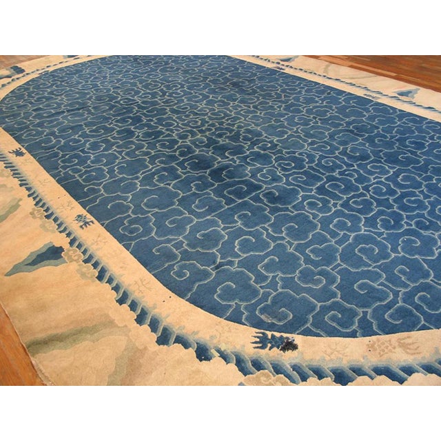 Chinese 1930s Blue Abstract Antique Chinese Peking Rug 9'10" X 15'6" Handknotted Wool Carpet For Sale - Image 3 of 5