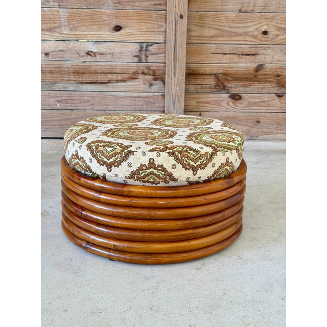 Wood Vintage Stacked Rattan Ottoman in the Manner of Paul Frankl For Sale - Image 7 of 11