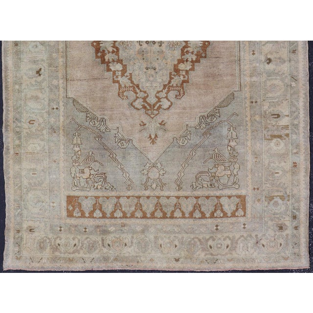 Tribal Turkish Oushak Rug With Muted Colors in Taupe, Gray, Ice Blue and L.Green For Sale - Image 3 of 15