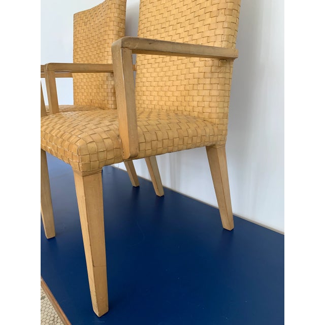 Camel Vintage Woven Leather Chairs- a Pair For Sale - Image 8 of 13