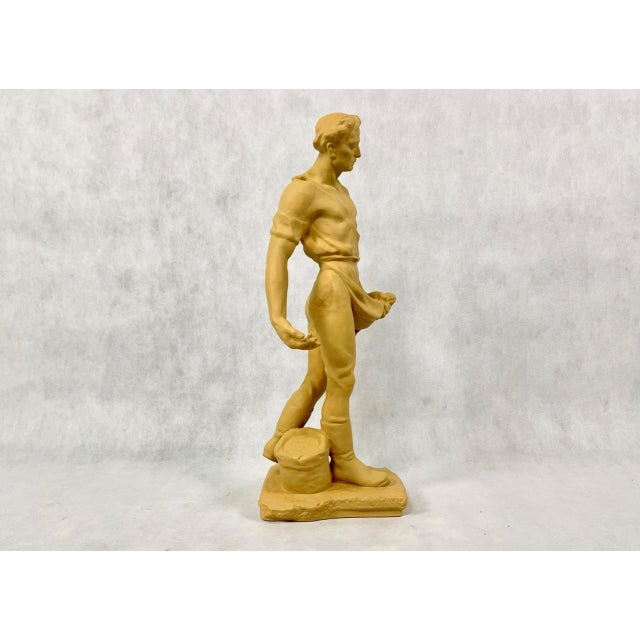Mid-Century Modern Large Socialist Realist Style Ceramic Sculpture of Sower, Czechoslovakia, Late 1940s For Sale - Image 3 of 14