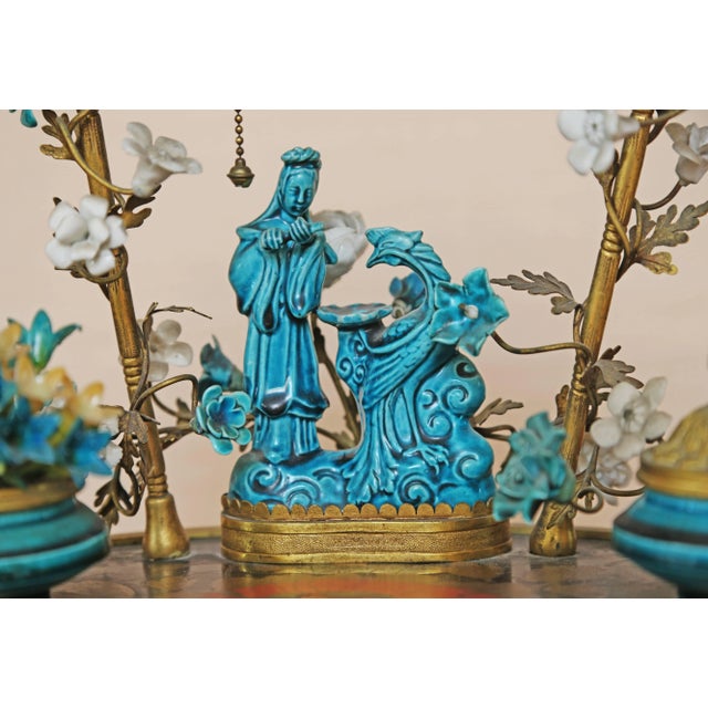 Chinoiserie French Chinoiserie Turquoise-Blue Porcelain Encrier Table Lamp For Sale - Image 3 of 9