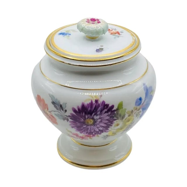 Antique Meissen Gilded Floral 4” Vase w/Lid Blue Crossed Swords (Rare) OOAK. Very good overall preowned condition. Vase...