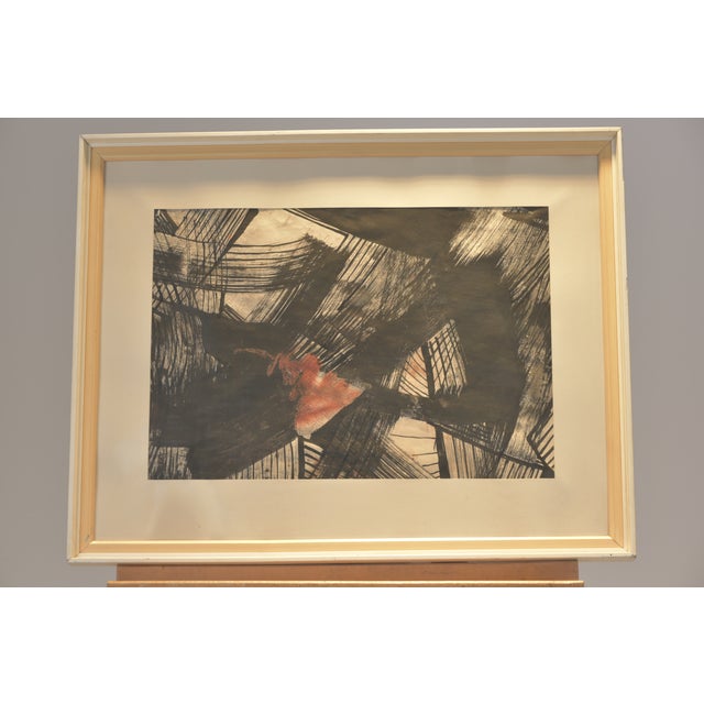 Informal painting, ink on paper. Original framed under glass. Signed lower right, probably Rüdiger Volkhardt 1965,...
