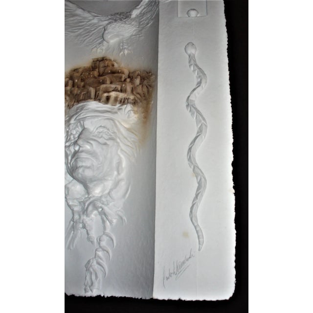Vintage Signed & Numbered 21/100 Carlo Wahlbeck Cast Paper Sculpture of an Indian and Eagle For Sale - Image 4 of 13