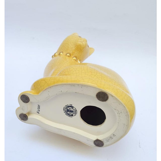 Gold Large Mid-Century Ceramic Cat from Longwy, France For Sale - Image 8 of 12