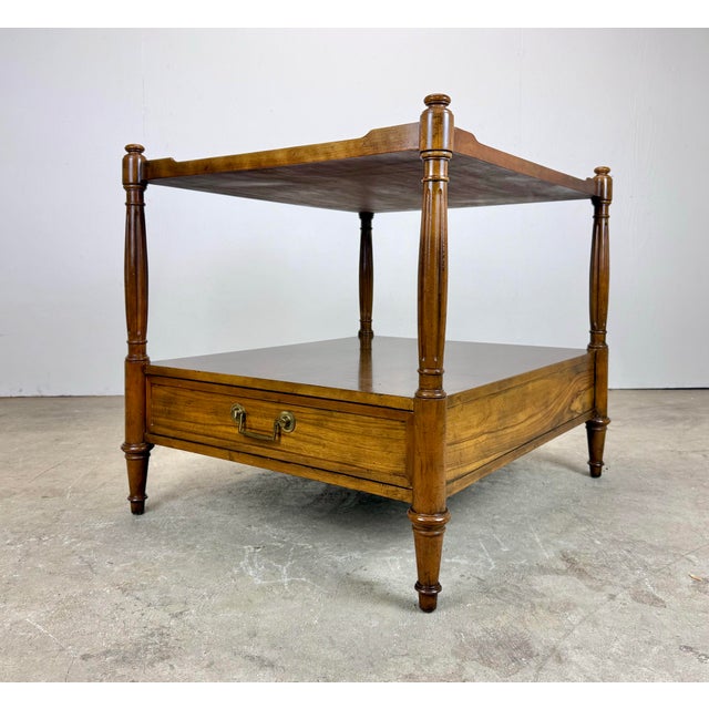 Vintage Baker Furniture French Regency Louis XVI Style Burled Walnut Two-Tier Side Table For Sale In New York - Image 6 of 12