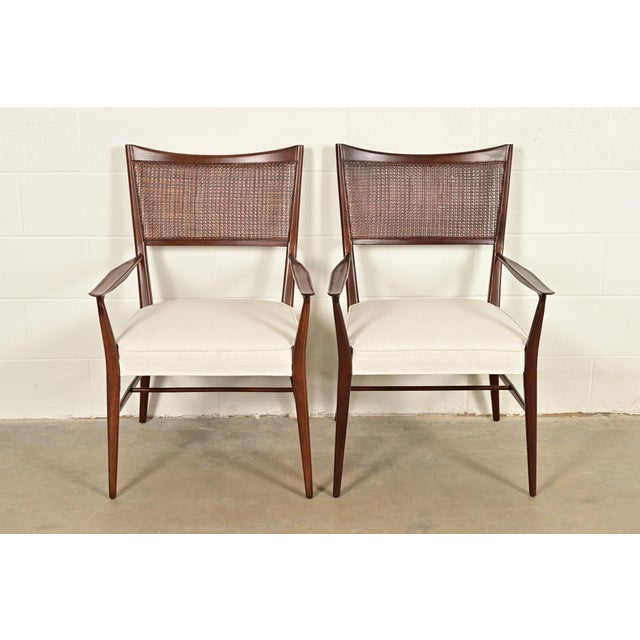 Mid-Century Modern Paul McCobb Irwin Collection Mid-Century Modern Sculpted Walnut Cane Back Armchairs, Newly Refinished For Sale - Image 3 of 12