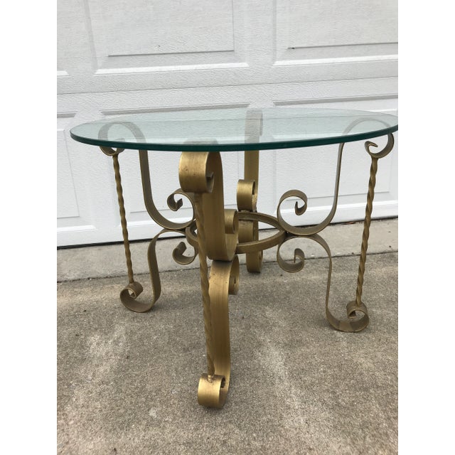This is a beautiful weathered gold scrolled cast iron base with twisted metal spokes that are united with the scroll to...