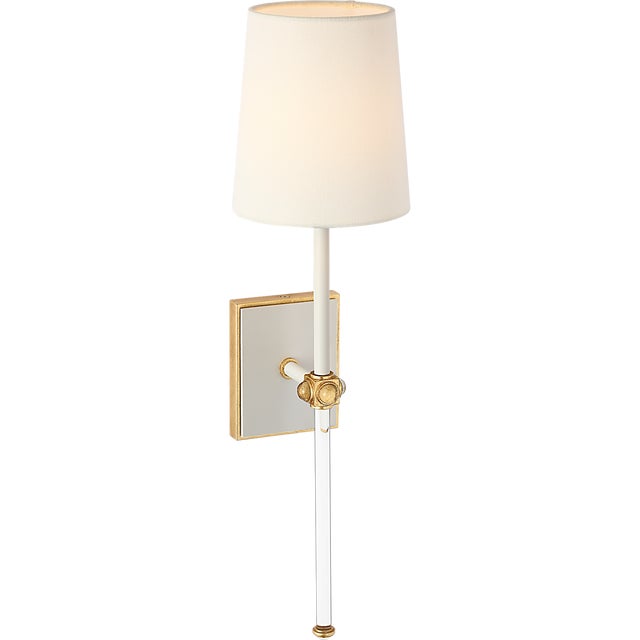White Julie Neill for Visual Comfort Signature Lucia 21" Cordless Sconce in Matte White and Crystal with Linen Shade For Sale - Image 8 of 14
