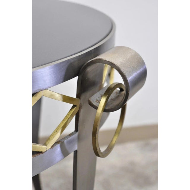 Metal Late 20th Century Neoclassical Maison Jansen Style Steel Black Marble Round Bouillotte Side Table For Sale - Image 7 of 12