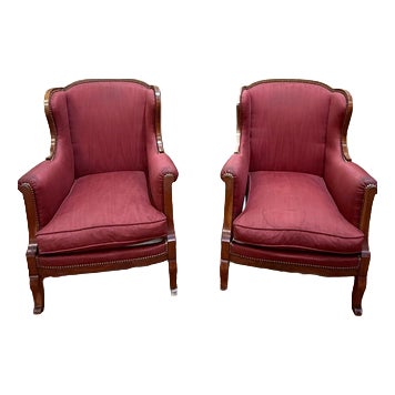 English-Style Bergère Armchairs, Set of 2 For Sale