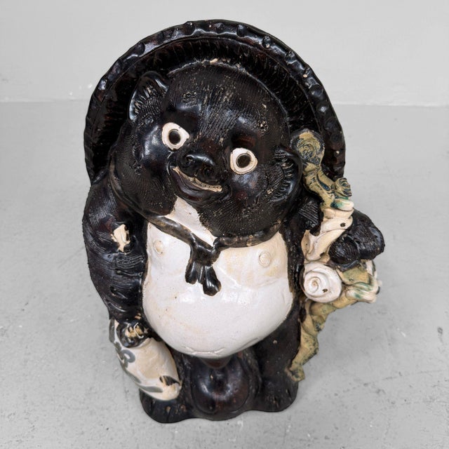 Large Shōwa Shigaraki Earthenware Decorative Tanuki Figure, Japan, 1960s For Sale - Image 10 of 12