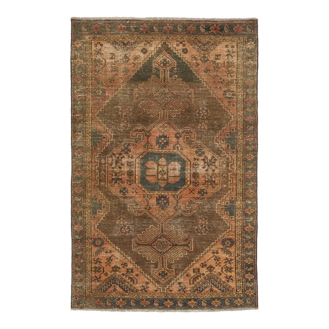 Vintage Medallion Persian Wool Rug Handmade in Tan For Sale