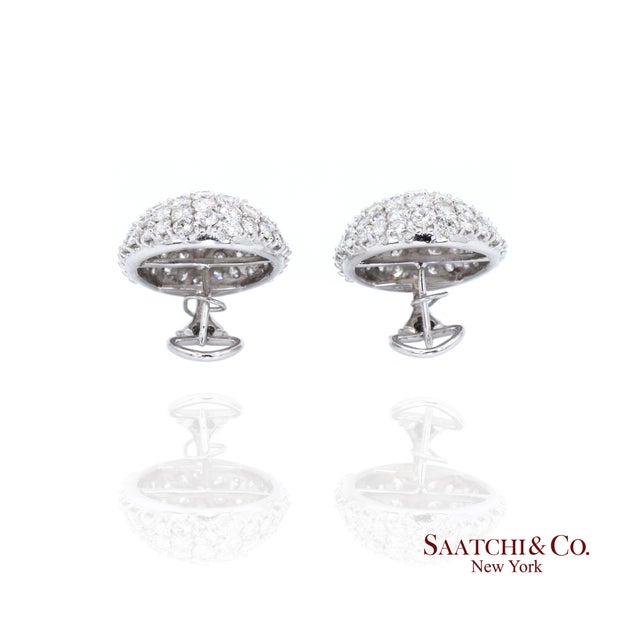 White Platinum Diamond Earrings Womens Omega Back Luxe Old Money Glam For Sale - Image 8 of 10