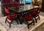 Wood Custom Vintage 1960s Mid Century Modern Marlau of Madrid Glass Top Dining Table With 6 Red Velvet Curule Style Dining Chairs For Sale - Image 7 of 12