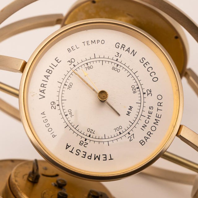 Silver Vintage Swiss World Time Clock with Thermometer and Barometer, 1960s For Sale - Image 8 of 14
