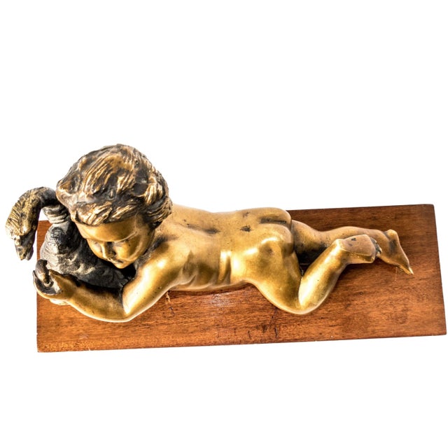 Bronze Statue "Cherub Boy Struggling With Goose" Boethus Rendition Sculpture For Sale - Image 4 of 6