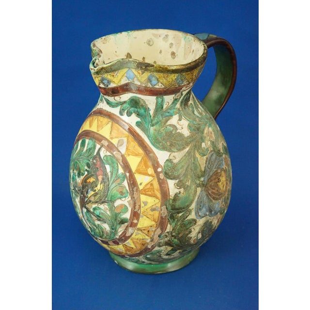 20th Century Majolica Ceramic Jug Vase with Robin, Scratched Decoration by Zulimo Aretini, Italy, 1920s For Sale - Image 12 of 18