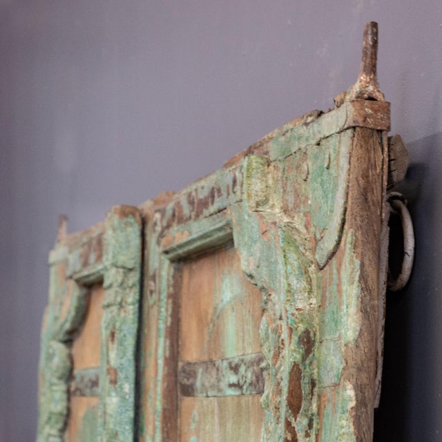 Late 19th Century Pair of Antique Traditional Rajasthani Doors With Remnants of Green Paint For Sale - Image 5 of 8