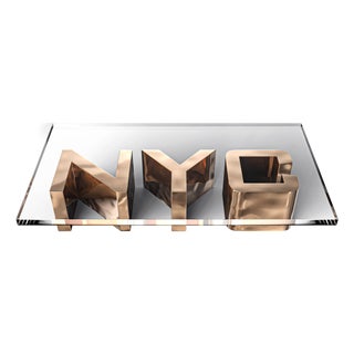"Nyc" Coffee Table With Bronze, Handmade For Sale