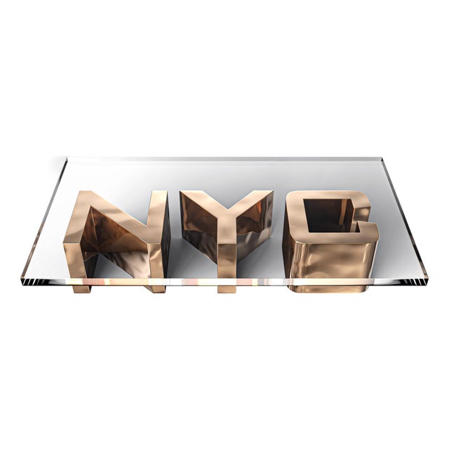 "Nyc" Coffee Table With Bronze, Handmade For Sale