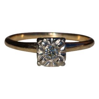 Antique Retro Era Two Tone Engagement or Promise Ring with Transitional Cut Diamond For Sale