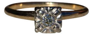 Antique Retro Era Two Tone Engagement or Promise Ring with Transitional Cut Diamond
