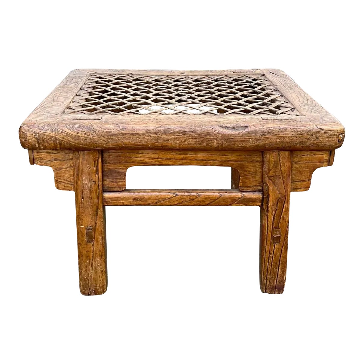 19th Century Chinese Stool With Woven Hide Top | Chairish