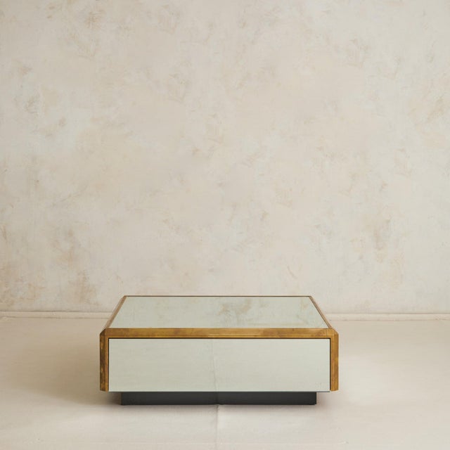 French Mirror + Brass Square Coffee Table, 1970s For Sale - Image 4 of 11