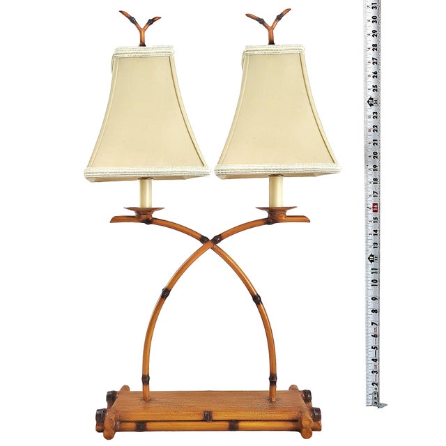 French 1970s French Bouillotte Style Faux Bamboo Desk Lamp With Shades For Sale - Image 3 of 13