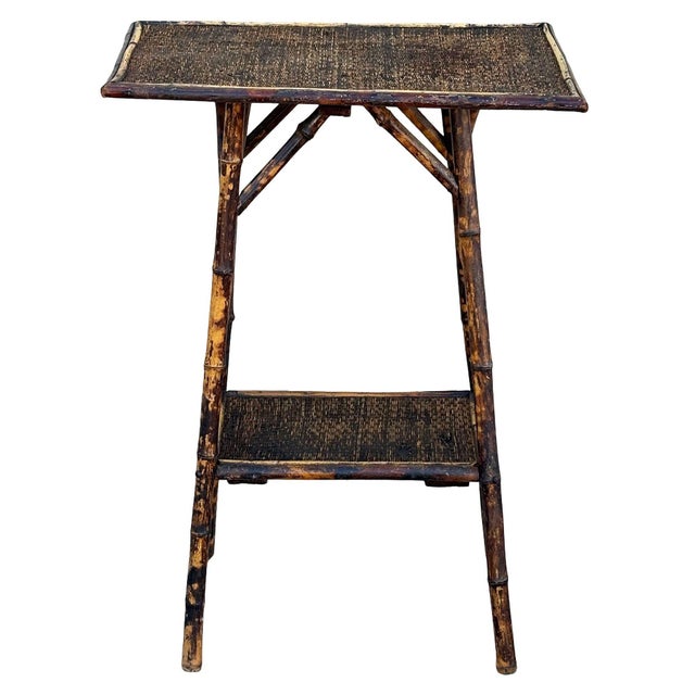 Early 20th Century Restored Aesthetic Movement Tiger Bamboo Rectangle Side Table W/ Embossed Top For Sale - Image 4 of 6