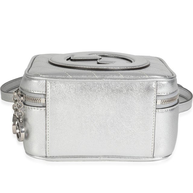 Animal Skin Silver Metallic Sakai Be Green Calfskin Diagonal Stitched Blondie Top Hand For Sale - Image 7 of 9
