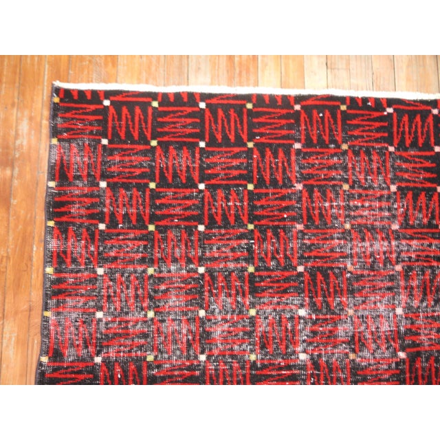 Mid 20th Century Black and Red Antique Deco Rug For Sale - Image 5 of 6